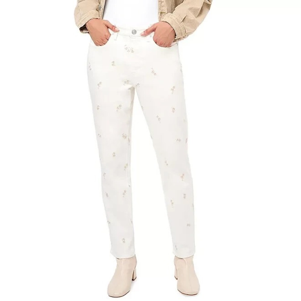 Seven7 Womens 90s Straight Jean Floral Cream Beige Size 16
